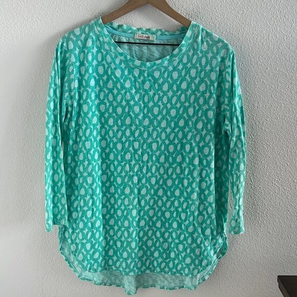 Fresh Produce Blue Green Geometric Long Sleeve 100% Cotton Medium - Picture 1 of 8